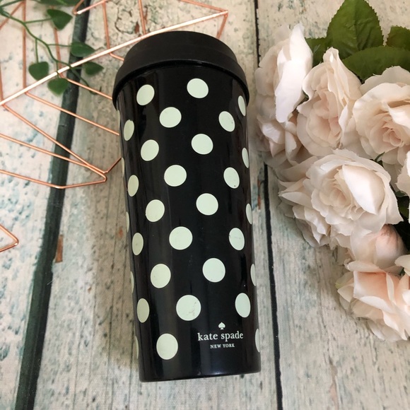 Kate spade polka dot black tumbler travel mug lid